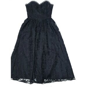 Vintage 80s Black Lace Strapless Dress Superstition Sweetheart Neckline Sz 9-10